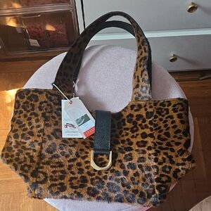 NWT Divina Firenze Leopard Print Leather Tote